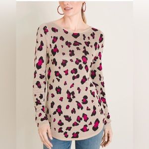 Chico’s Pink Animal Print Bateau Neck Sweater-Size 2